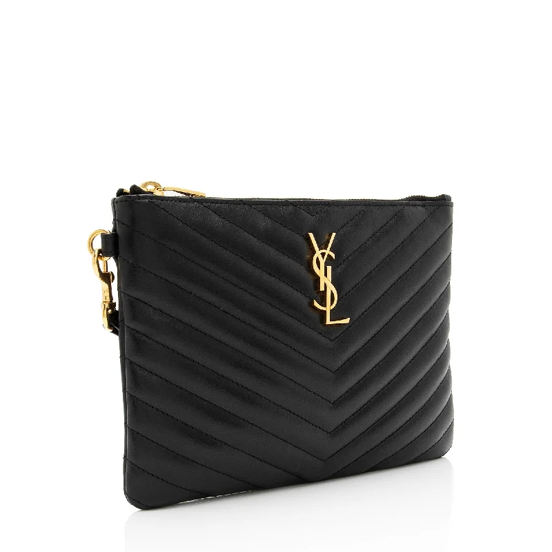 Sustainable fashion bagsSaint Laurent Matelasse Calfskin Monogram Small Wristlet I0dYH7