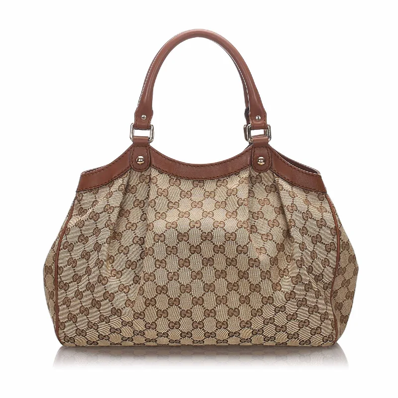 High-end designer bags for menGucci Brown Canvas Fabric Guccissima Sukey Tote Italy