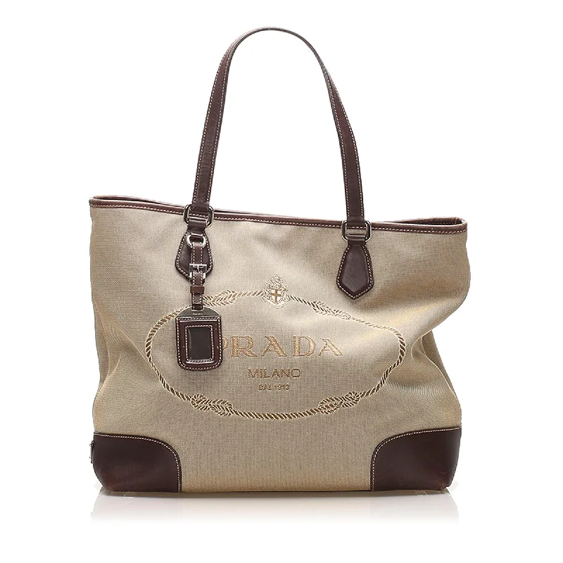 Prada tote bags with a spacious interior and a magnetic - snap closurePrada Canapa Canvas Tote Bag (SHG-12371)