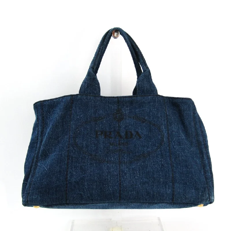 Prada Cahier bags with a leather - wrapped handle for a luxurious feelPrada Blue Denim Canapa Tote (SHA-43841)