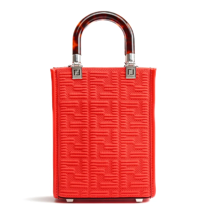 Fendi Baguette bags with a studded leather trim for a bold and edgy lookFENDI Mini Sunshine FF Fabric Shopper Tote Red - OUTLET FINAL SALE