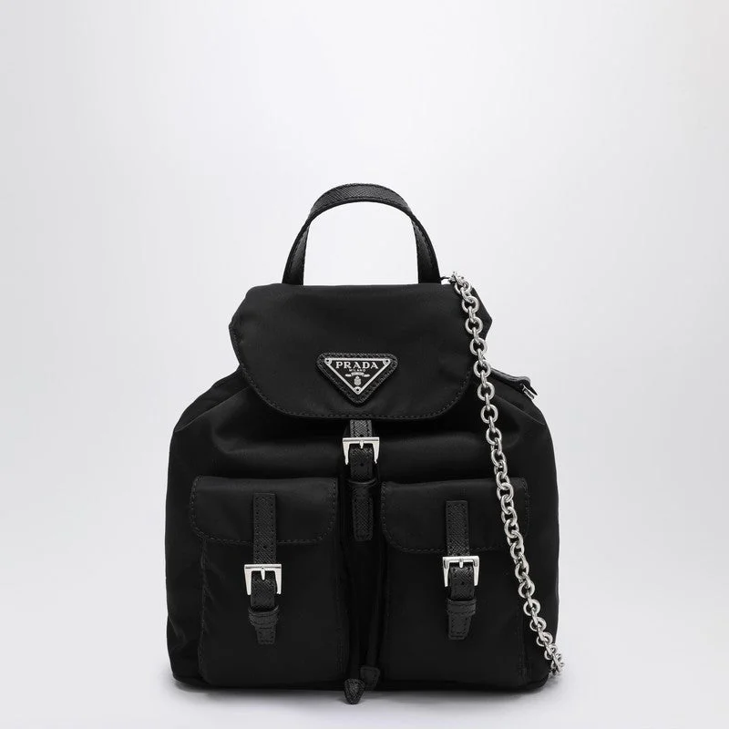 Prada bags with a zippered interior pocket for separating itemsPrada Mini Black Re-Nylon Backpack With Logo Women