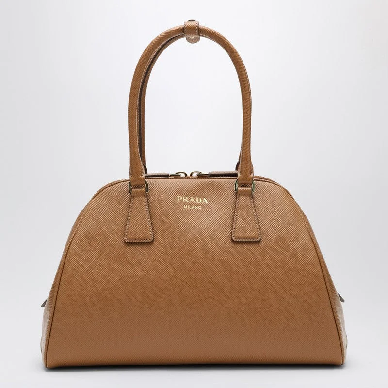 Ladies Prada shoulder bags with a wide - width strap for enhanced comfortPrada Medium Caramel-Coloured Bag In Saffiano Women