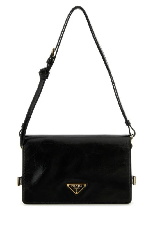 Prada crossbody bags with adjustable nylon straps for comfort and durabilityPrada Women Black Leather Shoulder Bag