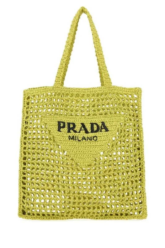 Medium - sized Prada tote bags in classic black for everyday versatilityPrada Women Acid Green Raffia Shopping Bag