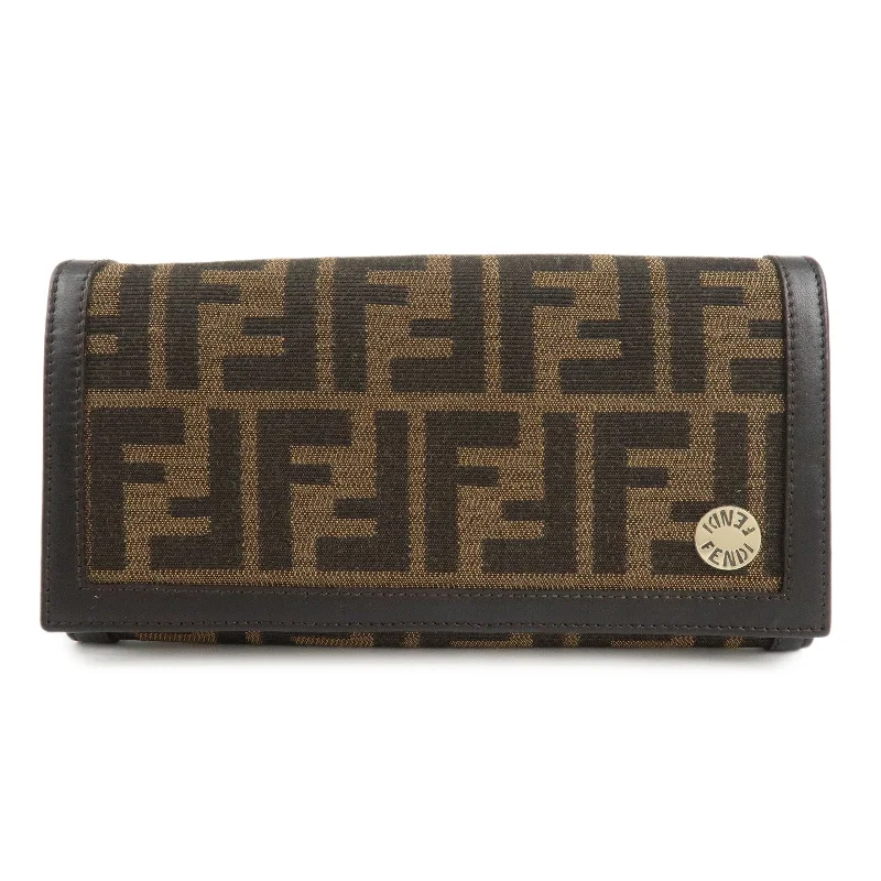 Fendi By The Way bags with a leather - wrapped drawstring for a luxurious and tactile feelFENDI Zucca Canvas Leather Long Wallet Brown 8M0000