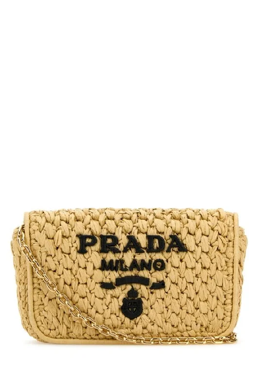 Medium - sized Prada tote bags in classic black for everyday versatilityPrada Women Raffia Crossbody Bag