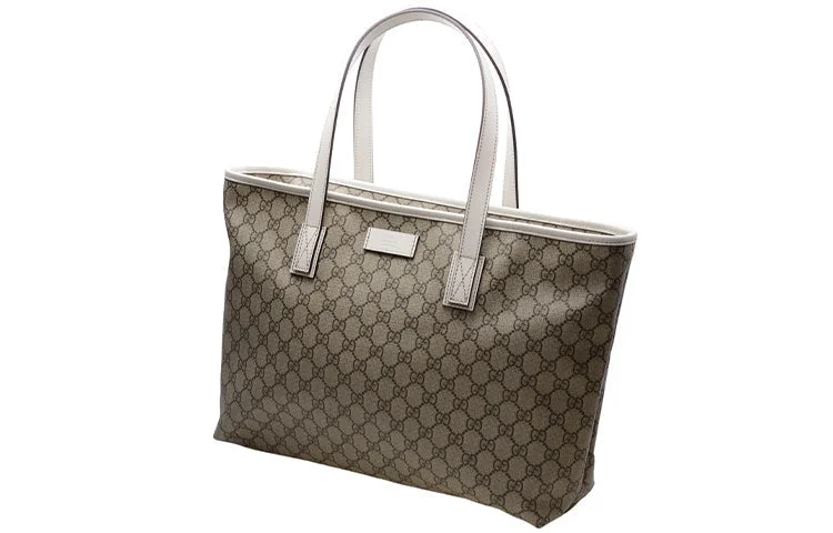 Designer bags with top handles(WMNS) GUCCI Logo Leather Logo Canvas Large Capacity Tote Shoulder Bag Ebony / White Handbag 211137-KGDHR-9761