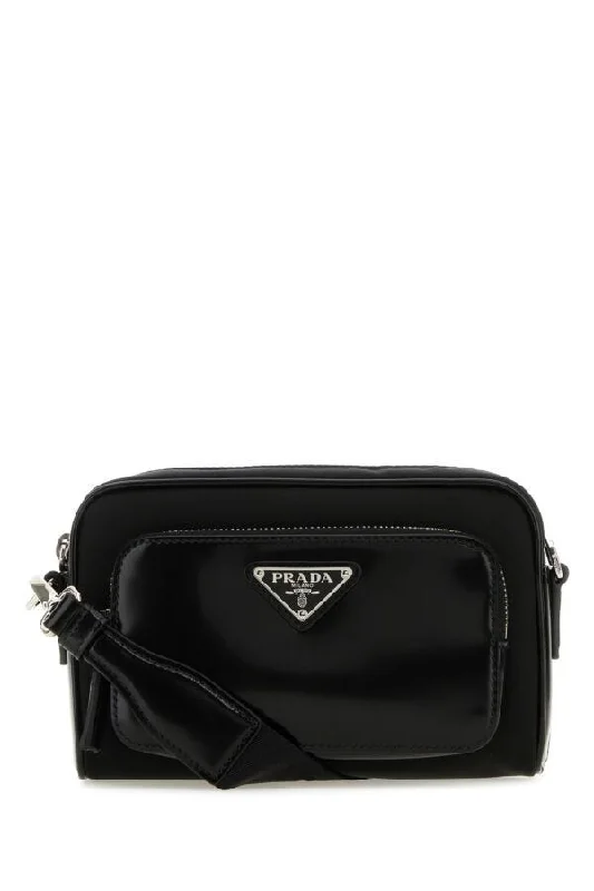 Prada crossbody bags with a printed floral pattern for a feminine touchPrada Men Black Re-Nylon And Leather Crossbody Bag