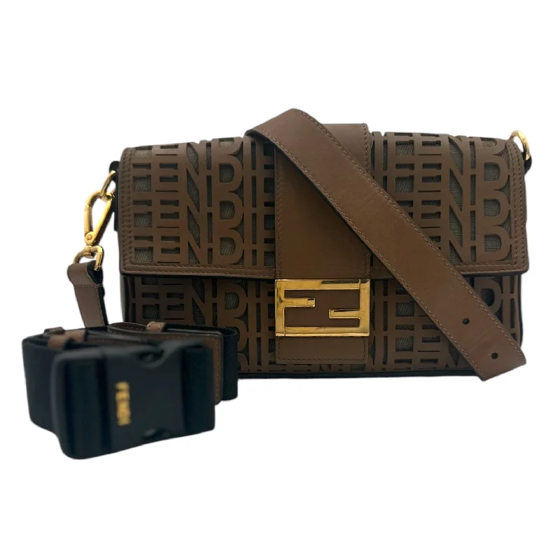 Fendi By The Way bags with a 3D - printed FF logo for a modern and textured lookFENDI Special Edition Brown Leather Hollow 2-Way Bag