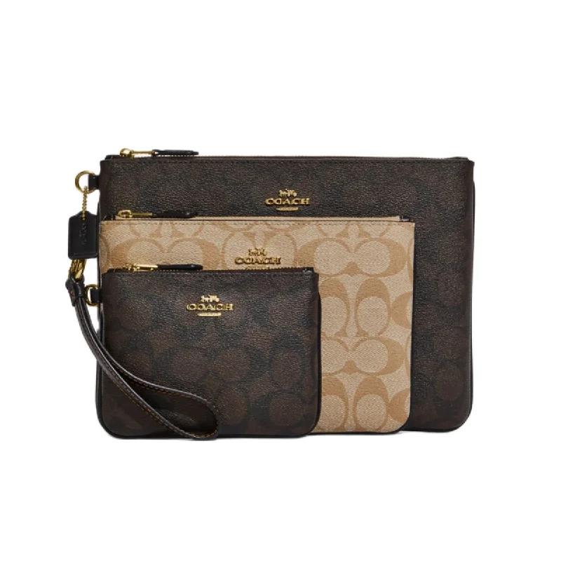 Designer bags with detachable strapsCoach CC864 Pouch Trio In Blocked Signature Canvas