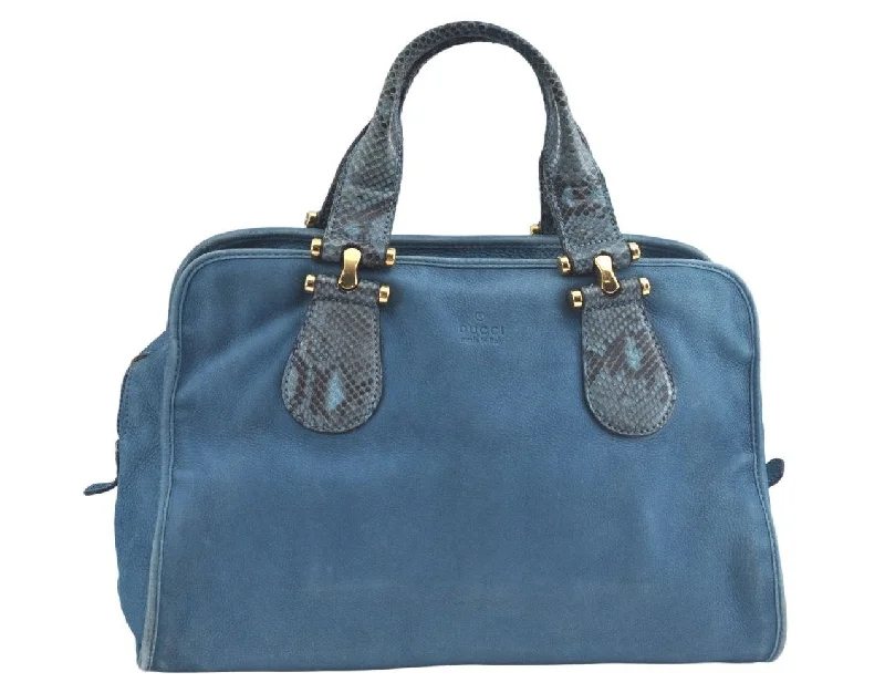 Water-resistant travel backpacksAuthentic GUCCI Vintage Tote Hand Boston Bag Leather 323657 Blue 8616H