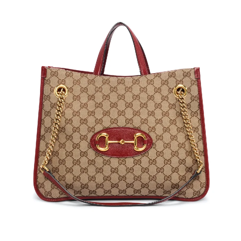 Eco-friendly tote bags for shoppingGucci Red GG Canvas Horsebit Tote