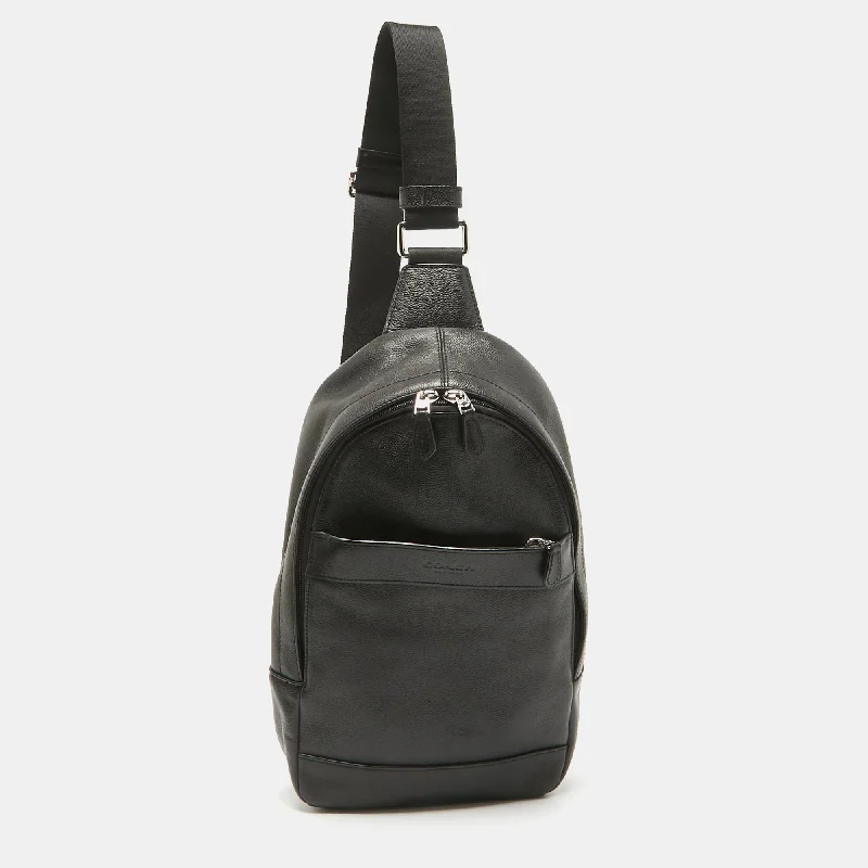 Best-selling designer bags 2025Black Leather and Mesh Charles Sling Backpack