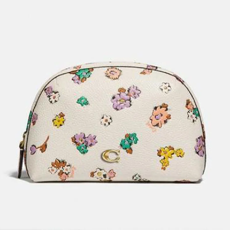 Trendy bucket bags for summerCOACH Julienne Cosmetic Case 17 Floral Print Chalk Brass Leather Handbag Bag NEW