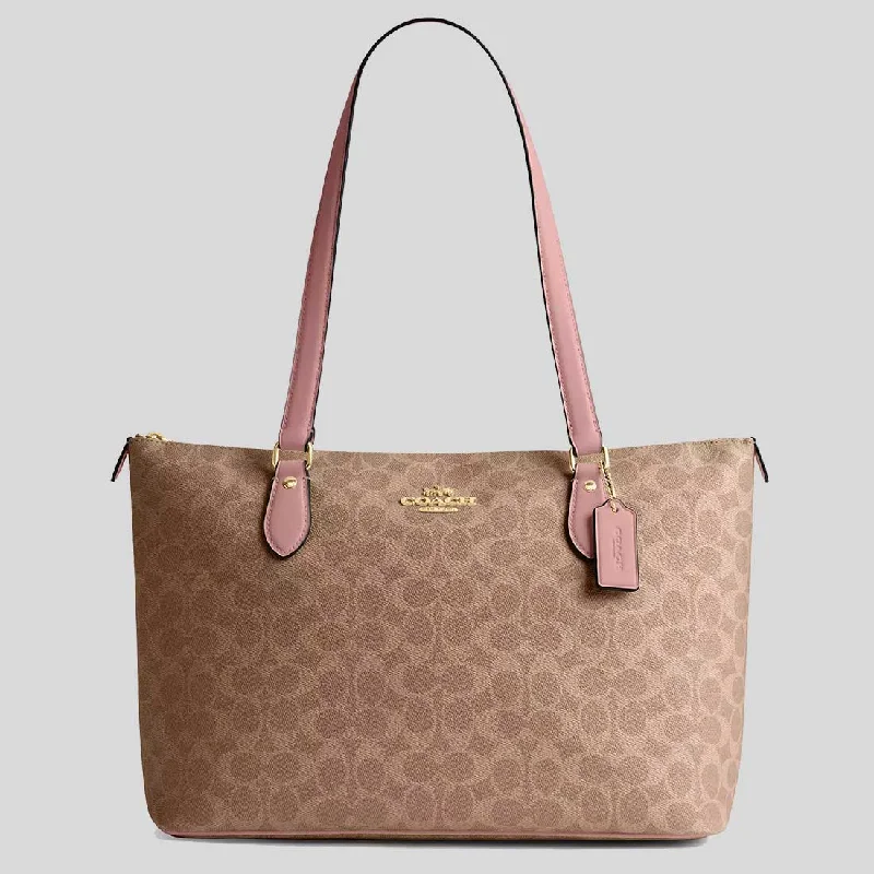 Sustainable fashion bagsCOACH Gallery Tote Bag In Signature Canvas Tan/Pink Petal CW381