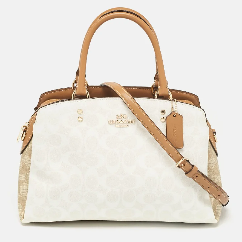 Luxury handbags 2025Beige/Off White Signature Coated Canvas and Leather Lillie Carryall Satchel