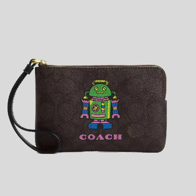 Luxury brand bags on saleCOACH Corner Zip Wristlet In Signature Canvas With Robot Print CW868