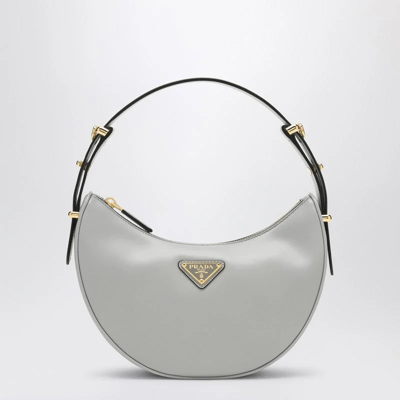 Prada bags with a zippered interior pocket for separating itemsPrada Light Grey Leather Prada Arqué Bag Women