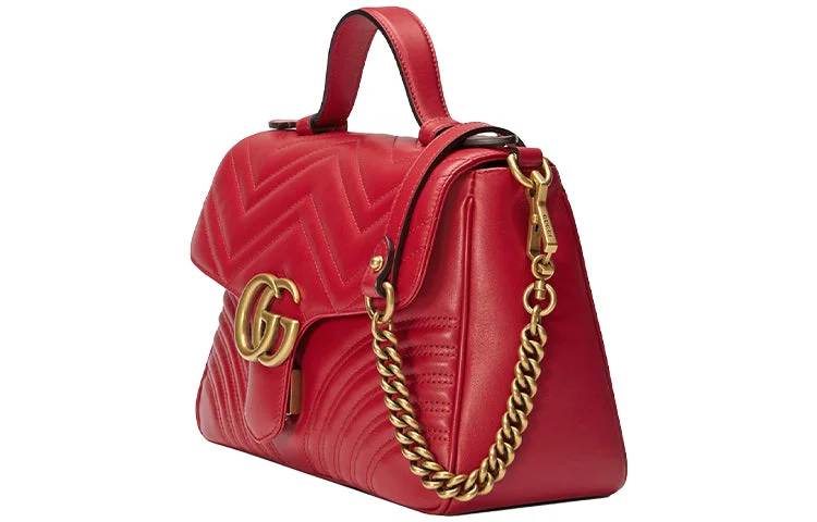 Best tote bags for work(WMNS) GUCCI GG Marmont Gold Logo Distress Leather Chain handbag Small Red Classic 498110-DTDIT-6433