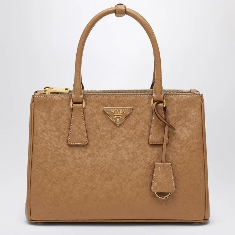 Prada bags with a chain - link trim and a leather body for a modern and stylish edgePrada Medium Beige Galleria Bag In Saffiano Women