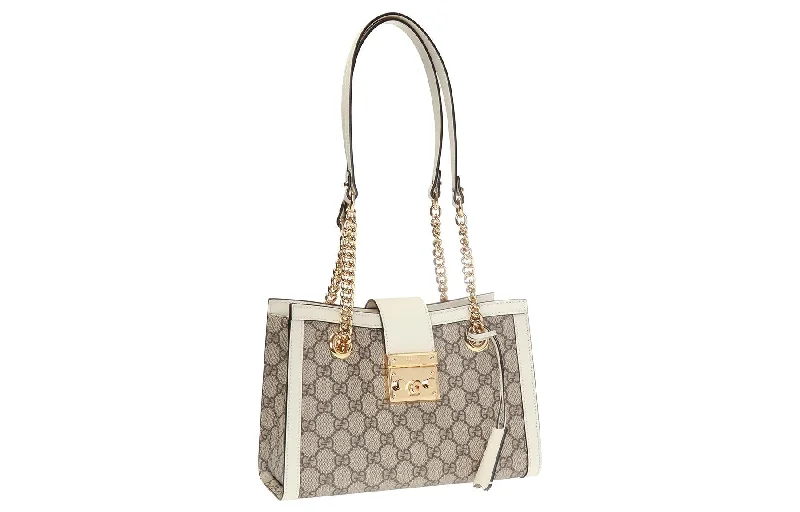 Large capacity travel bags(WMNS) GUCCI Padlock Metallic Logo Canvas Chain handbag Small / White 498156-KHNKG-9761