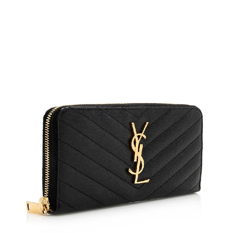 Trendy bucket bags for summerSaint Laurent Grain de Poudre Monogram Zip Around Wallet 23412