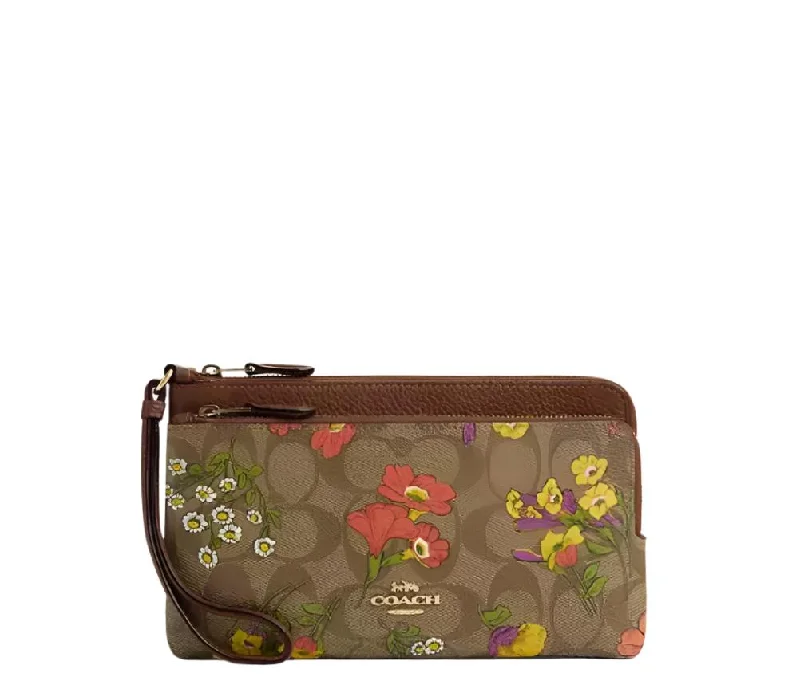 Designer bags with detachable strapsCoach Double Zip Wallet In Signature Canvas With Floral Print