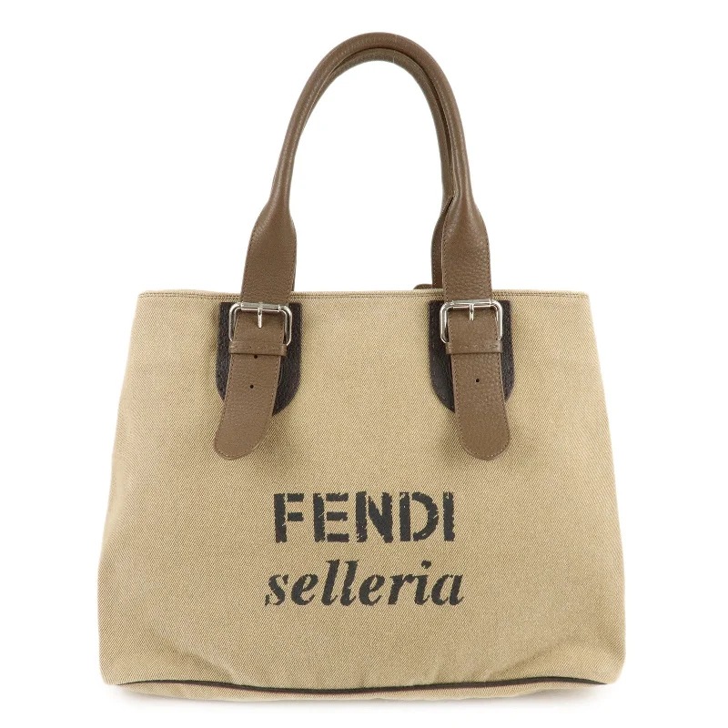 Small - sized Fendi crossbody bags in smooth calfskin leather for a compact and stylish carryFENDI Canvas Leather Tote Bag Shoulder Bag Hand Bag Beige