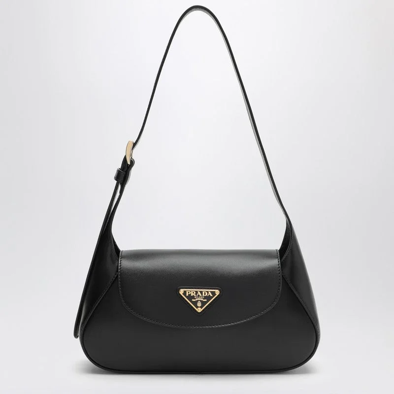 Prada Cahier bags featuring the signature triangular logo plaquePrada Small Black Leather Shoulder Bag Women