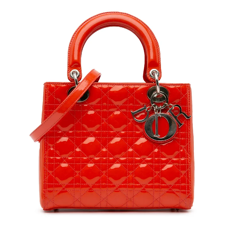 Affordable luxury bags Red Dior Medium Patent Cannage Lady Dior Satchel