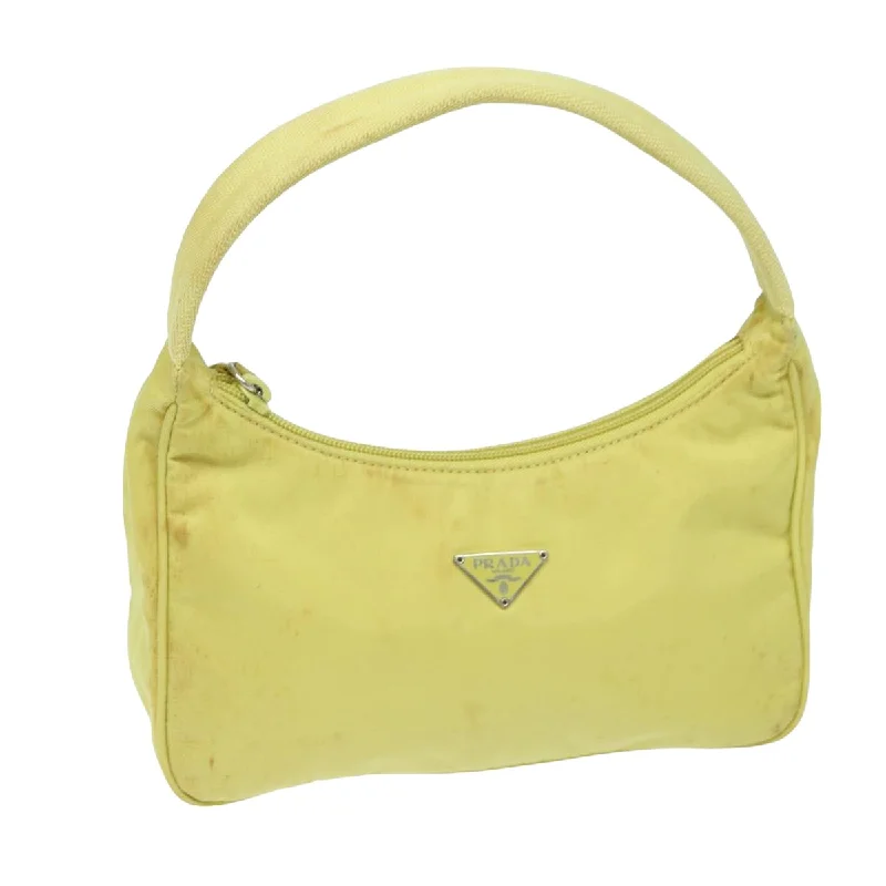 Ladies Prada Galleria bags with gold - toned hardware for a luxurious touchPRADA Accessory Pouch Nylon Yellow Pink Auth 79906