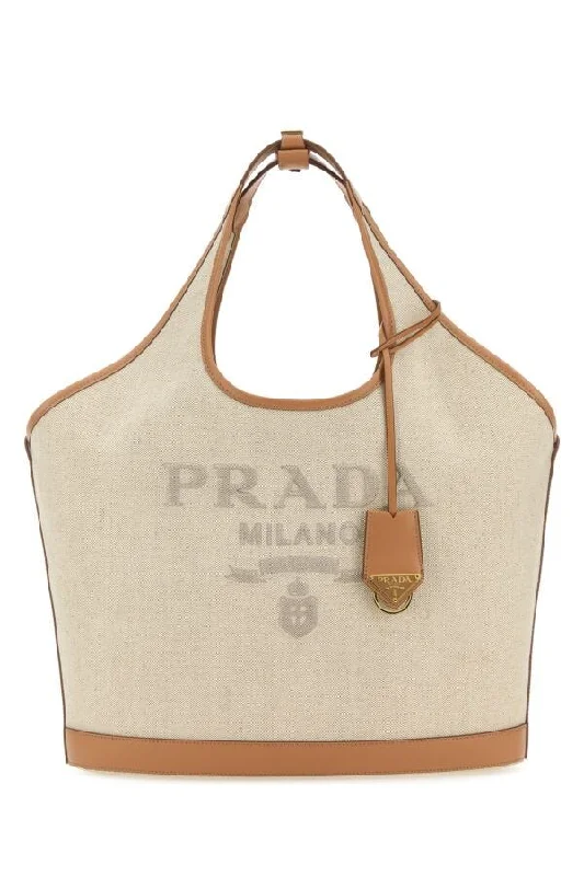 Ladies Prada shoulder bags with a single - handle design for simplicityPrada Women Sand Canvas Handbag