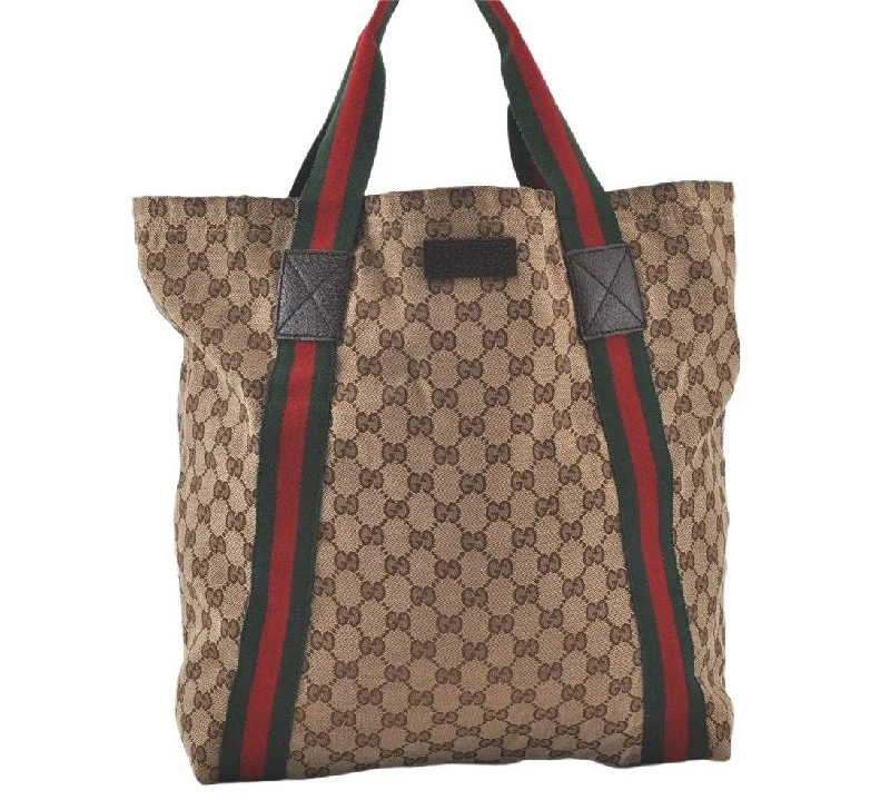 Top-rated backpack brandsAuthentic GUCCI Web Sherry Line Shoulder Tote Bag GG Canvas Leather Brown 7684K