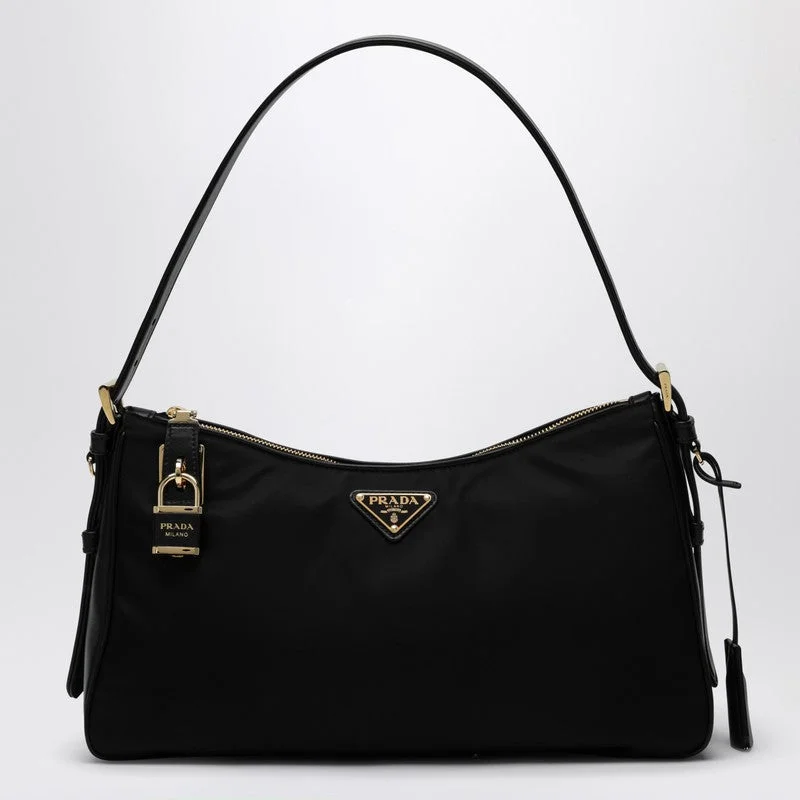 Prada handbags with a patent - leather finish for a shiny and sophisticated appearancePrada Black Aimée Large Re-Nylon And Leather Shoulder Bag Women