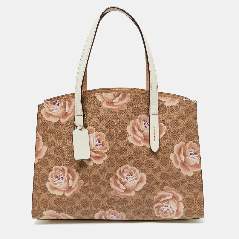 Luxury bags with chain strapsBrown/White Signature Floral Coated Canvas and Leather Charlie Carryall Tote