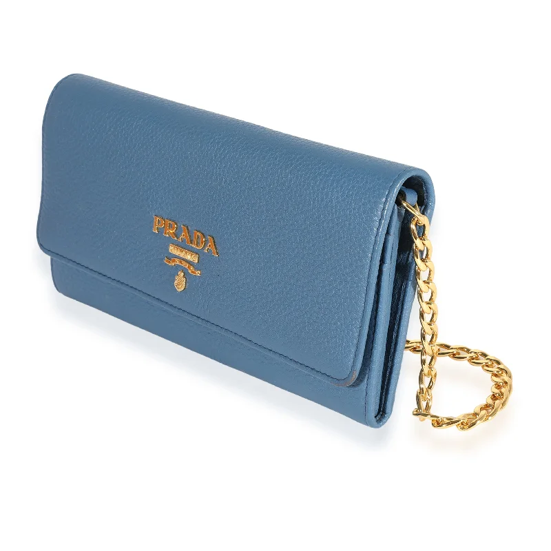 Prada Re - Edizione 2005 bags with a retro - inspired designPrada Blue Vitello Daino Chain Wallet