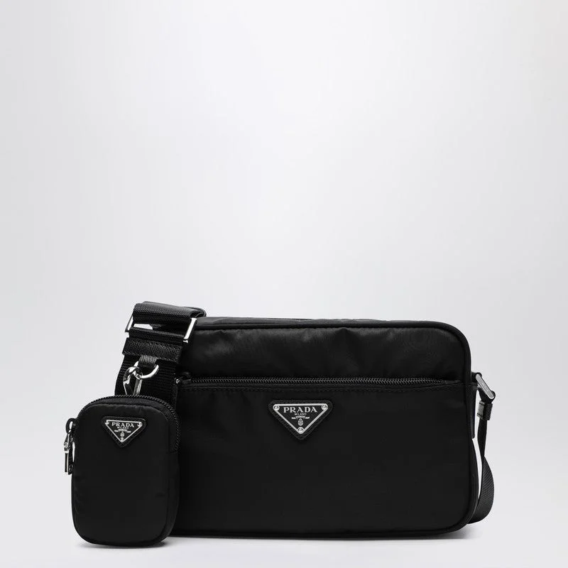 Prada bags with a chain - link trim and a leather body for a modern and stylish edgePrada Black Re-Nylon Crossbody Bag Women