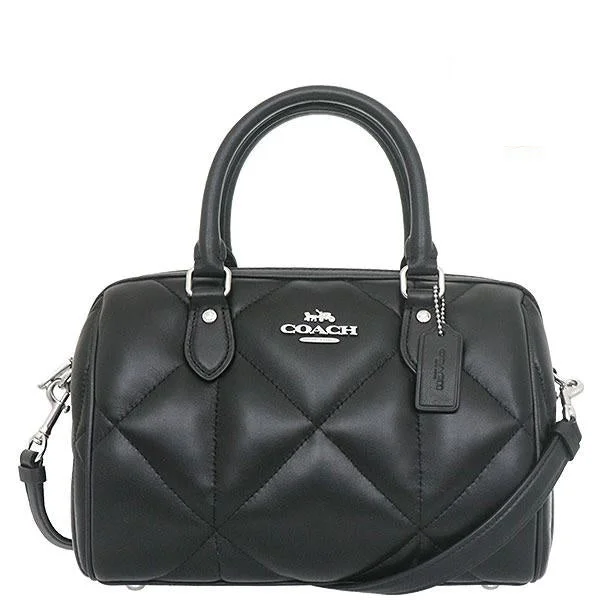 Luxury bags with chain strapsCoach Diamond Quilted Leather Rowan Satchel CJ610 Black