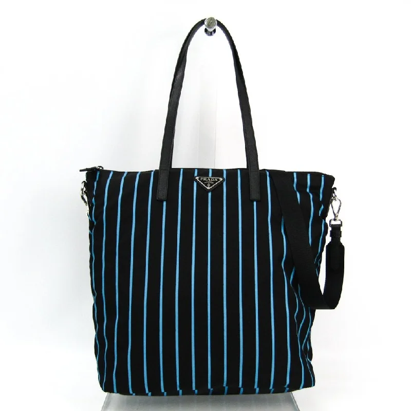 Ladies Prada Re - Edizione 2005 bags with a star - shaped charm for a playful touchPrada Blue and Black Striped Tessuto Nylon Tote (SHA16639)