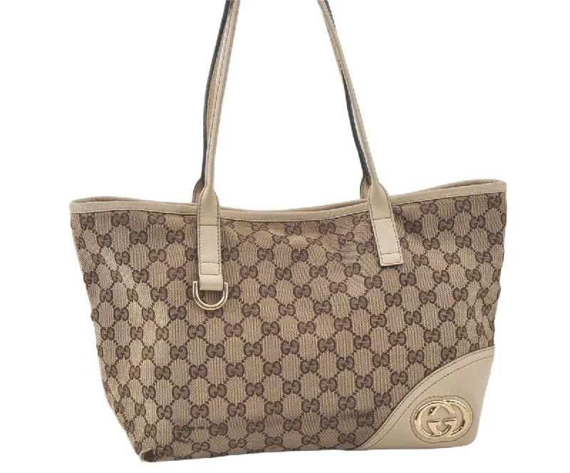 Water-resistant travel backpacksAuthentic GUCCI New Britt Shoulder Tote Bag GG Canvas Leather 169946 Brown 7659K