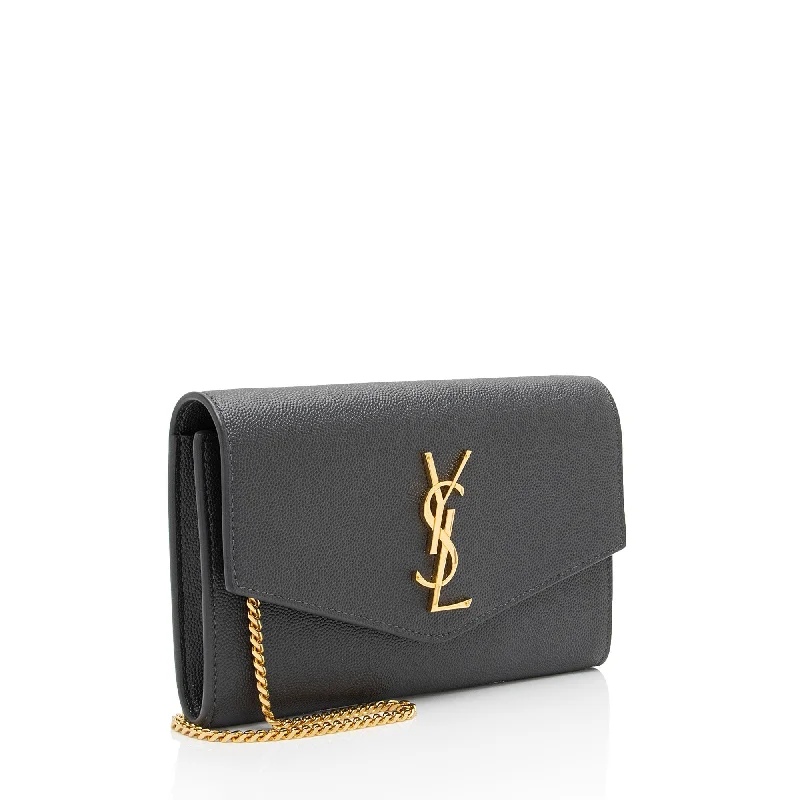 Luxury bags with chain strapsSaint Laurent Grain De Poudre Monogram Uptown Chain Wallet WHffX5