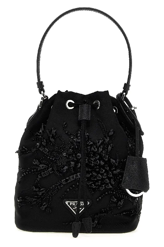 Small - sized Prada Saffiano leather bags for a compact and stylish carryPrada Women Re-Nylon Embroidery Bucket Bag