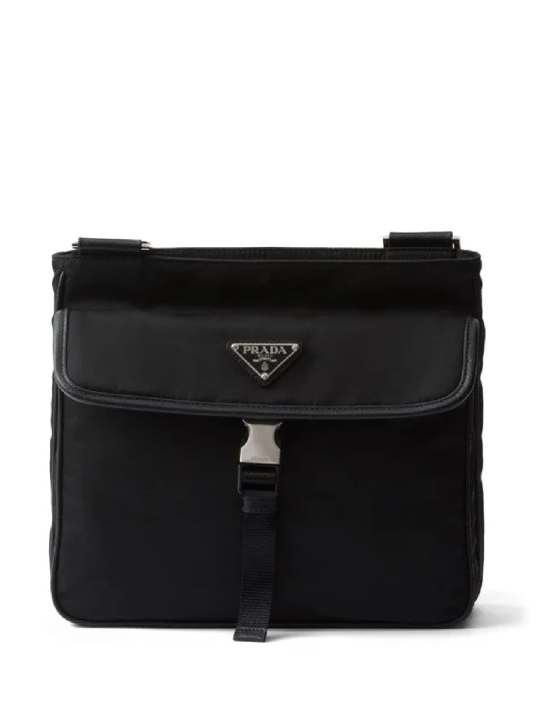 Prada handbags with a metal - framed clasp for durability and stylePrada Men Re-Nylon And Saffiano Leather Shoulder Bag