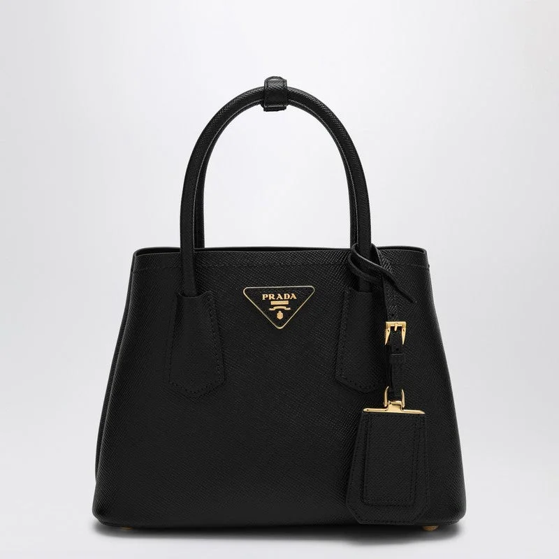 Prada Cahier bags with a leather - wrapped handle for a luxurious feelPrada Double Mini Black Bag In Saffiano Women