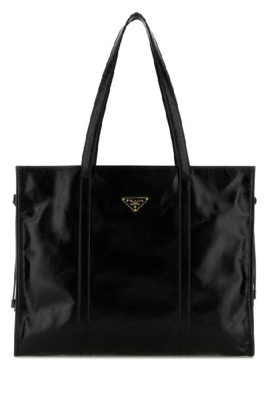 Small - sized Prada Saffiano leather bags for a compact and stylish carryPrada Women Black Leather Shopping Bag