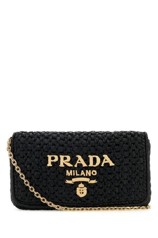 Ladies Prada Re - Edizione 2005 bags in a pastel color for a soft lookPrada Women Black Raffia Crossbody Bag