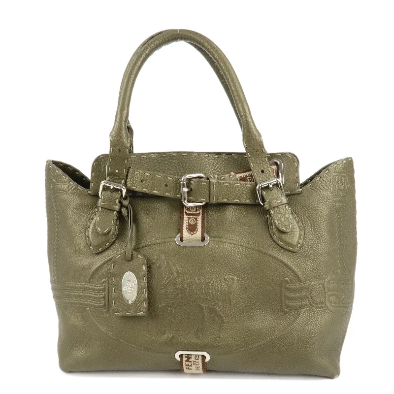 Ladies Fendi Peekaboo bags with a hand - stitched leather handle for artisanal charmFENDI Selleria Leather Tote Bag Shoulder Bag Khaki 8BN155