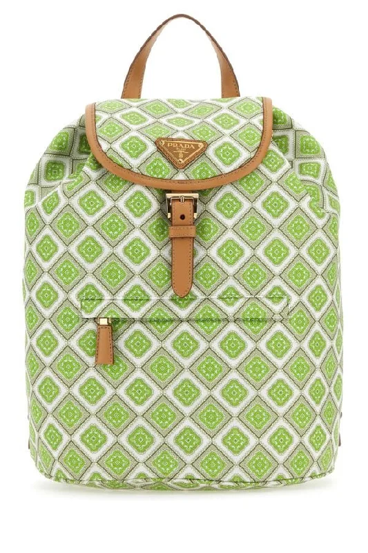 Prada bags with a chain - link trim and a leather body for a modern and stylish edgePrada Women Printed Re-Nylon Backpack