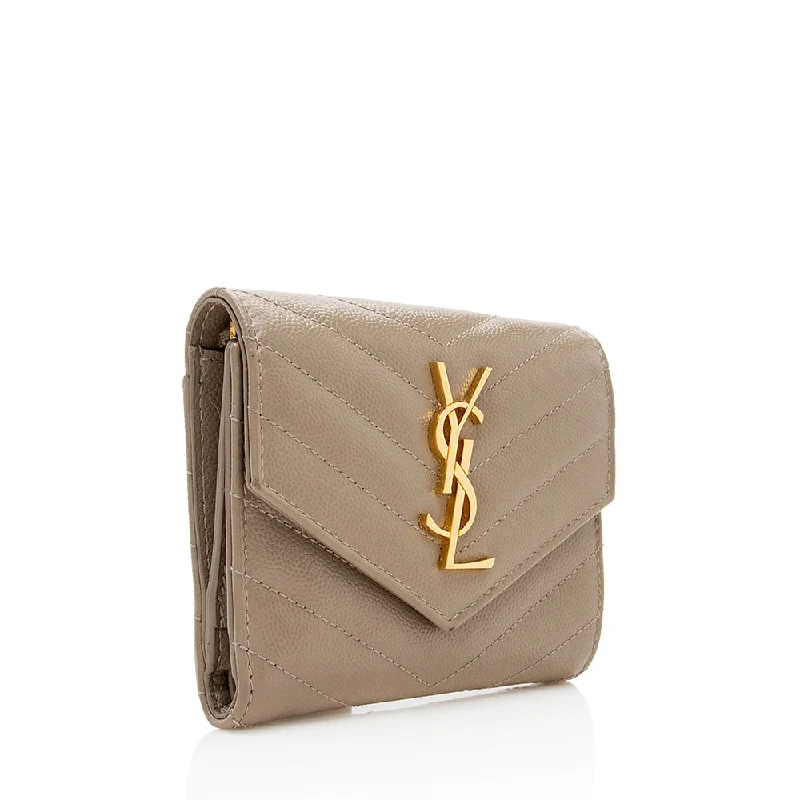 Affordable luxury bags Saint Laurent Grain de Poudre Monogram Small Tri-Fold Wallet 18495